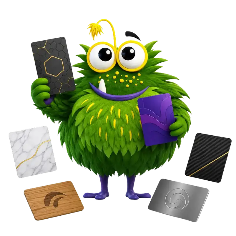 CardMonster – Monsterschmiede Maskottchen mit Karten aus verschiedenen Materialien